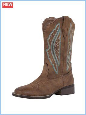 Wide Calf Square Toe Embroidered Western Cowgirl Work Boots